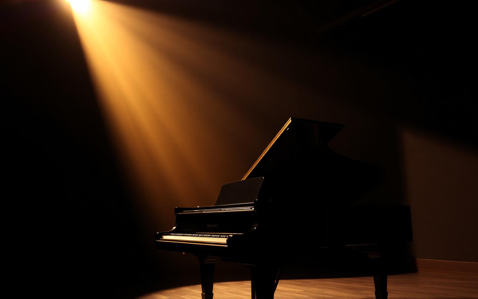 Grand piano under cinematic light